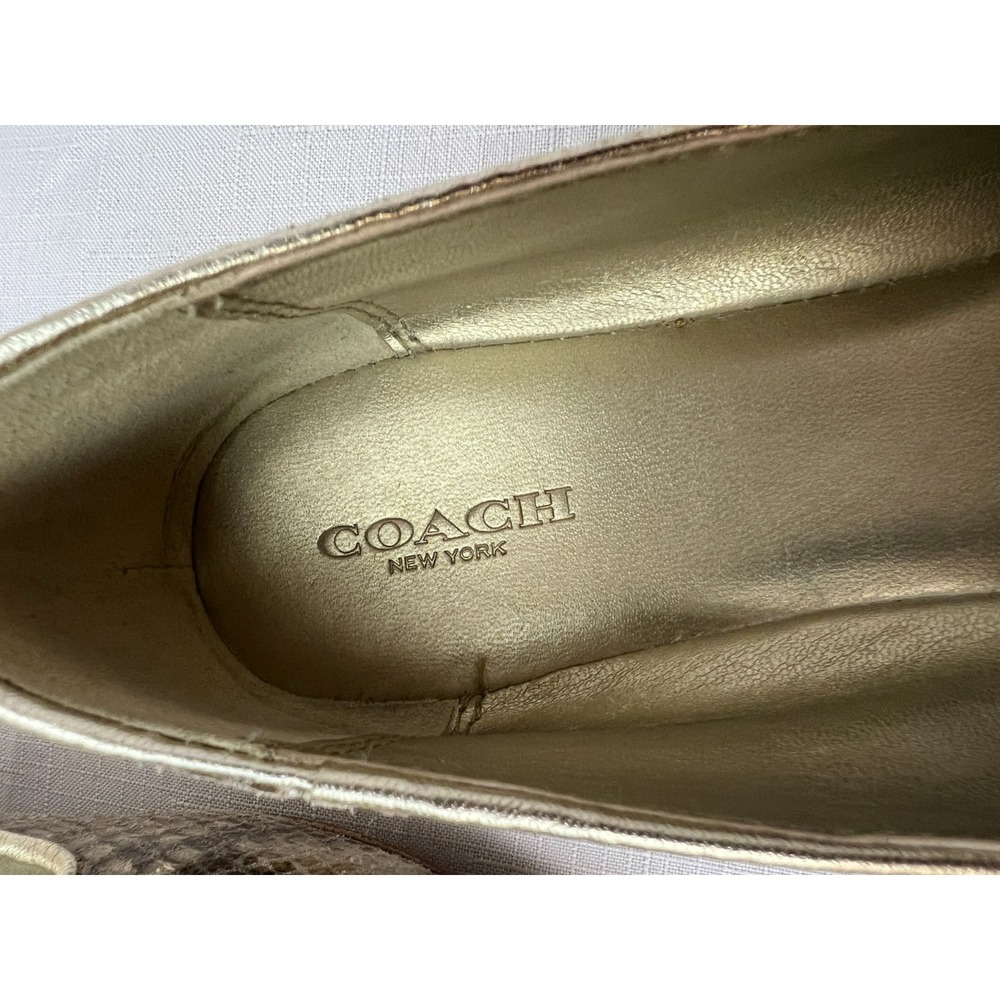 Coach Carrie Flat Loafer Tan Snake Pattern Leather Gold Trim & Insole SZ 9 - Picture 8 of 11
